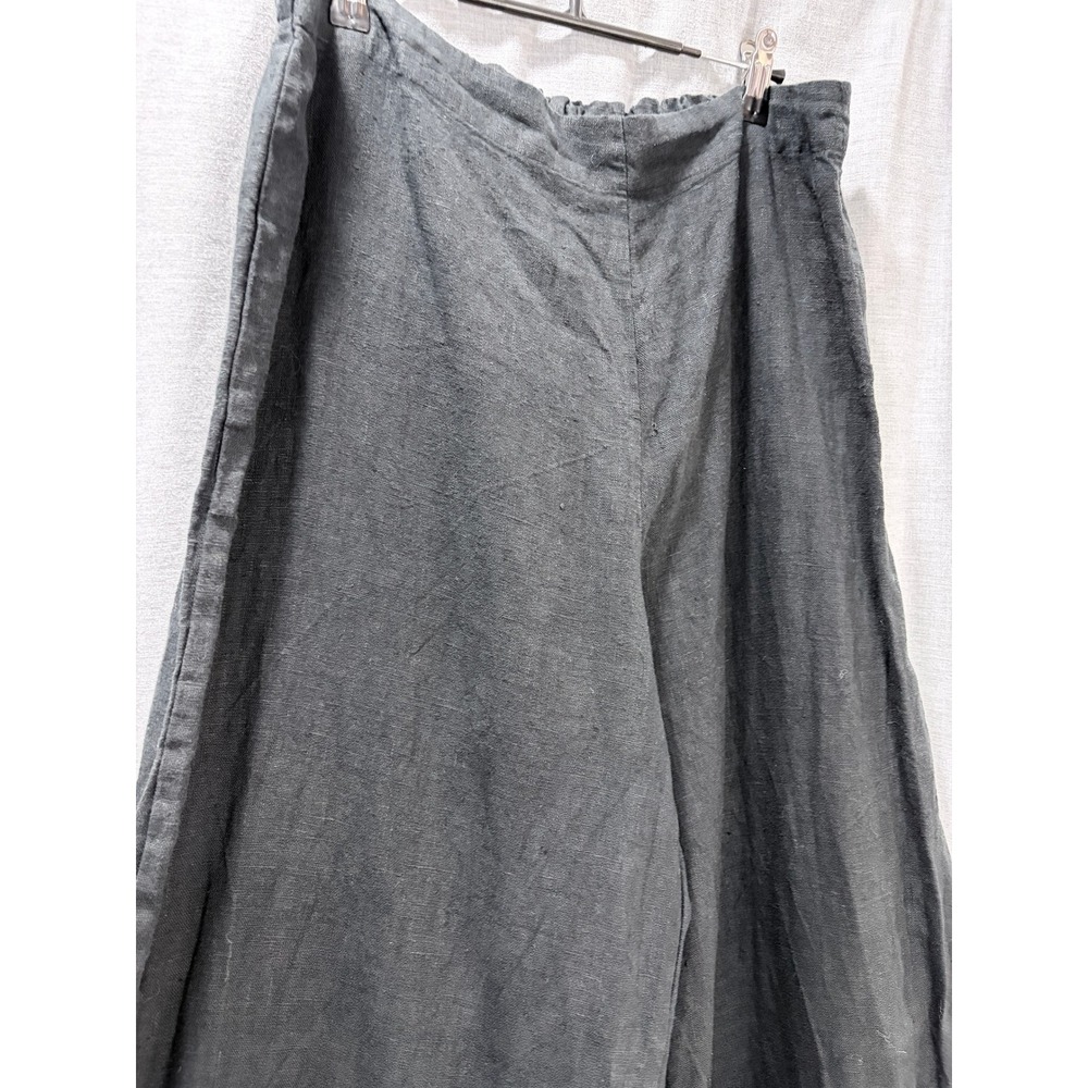 Bryn Walker Black Linen Wide Leg Cropped Pants Ankle Pockets Button Detail L USA - Picture 7 of 15
